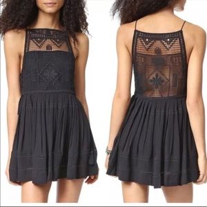 Free People Black Emily Crochet Mini Dress Medium